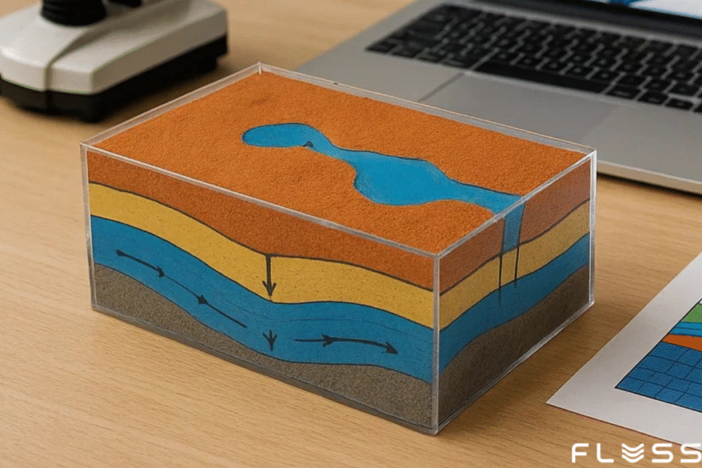Imagem fictícia gerada por AI para representar a modelagem hidrogeológica